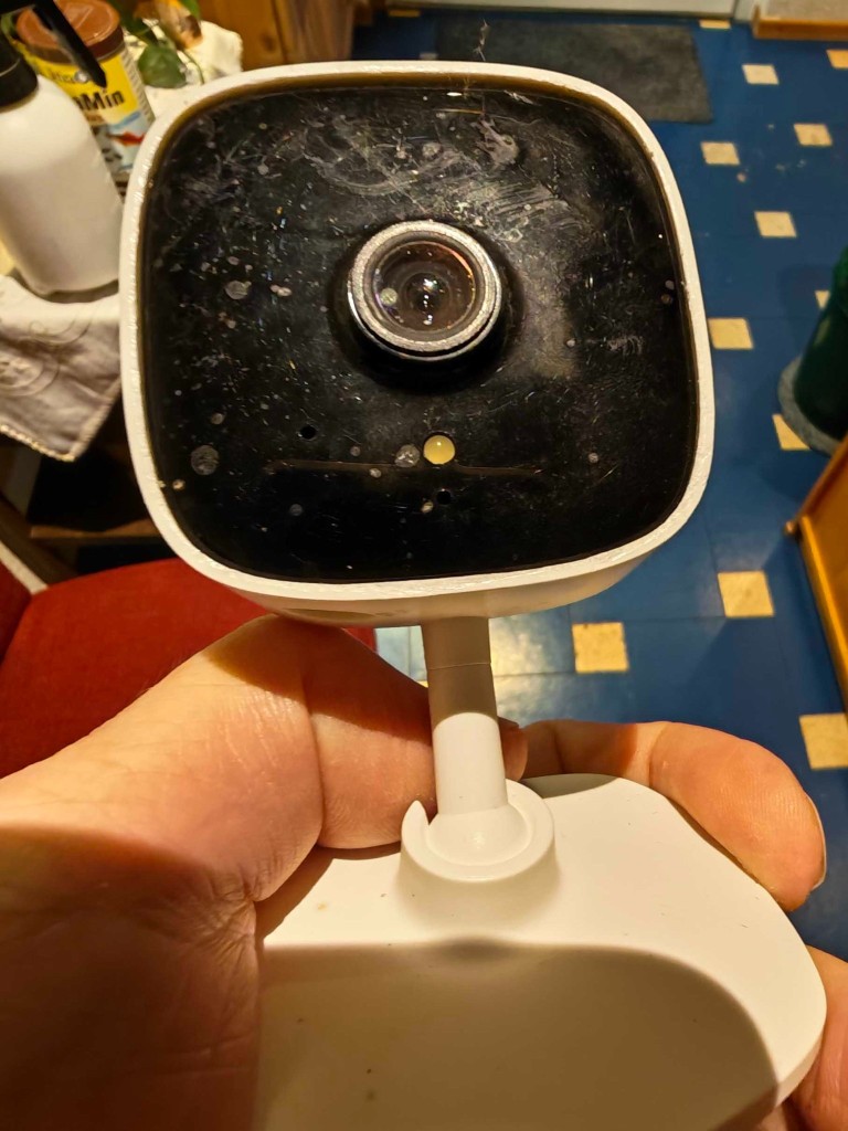 Verschmiert. Möglicherweise durch nass geregnete AV oder noch wahrscheinlicher beim Gerangel während der Fütterungen